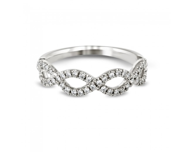 18K White Gold Infinity Twist Pave Set Round Diamond Wedding Ring 