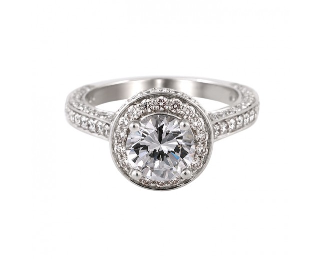 18K White Gold Tiered Halo Diamond Engagement Ring
