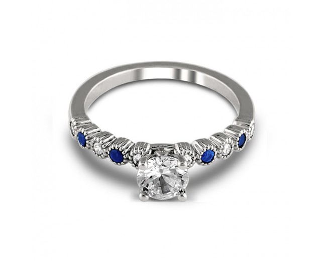 14K White Gold Anastasia Engagement Sapphire and Diamond Ring