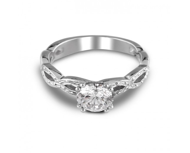14K White Gold Engraved Eternity Engagement Ring