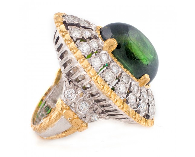 Lorenza Green Tourmaline and Diamond Ring in 18K Yellow and White Gold
