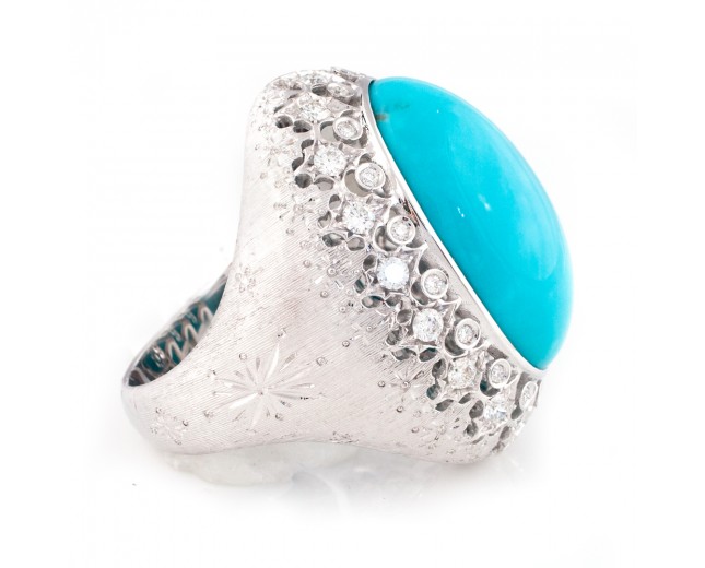 Gisela Turquoise and Diamond Ring in 18K White Gold