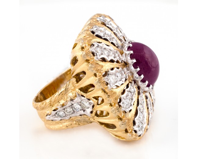 Francesca Ruby and Diamond Ring in 18K Yellow and White Gold