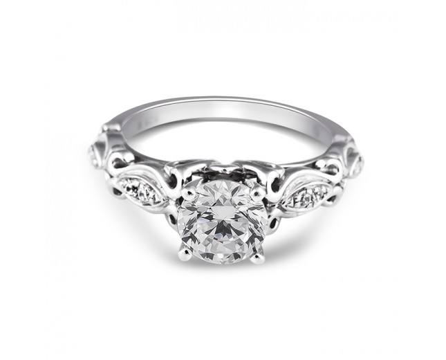14K White Gold Vintage Inspired Solitaire Engagement Ring