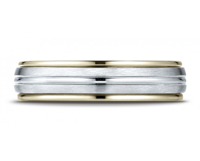 14k Two-Toned 6mm Comfort-Fit High Polished Center Cut Carved Design Band