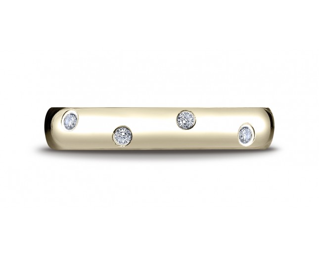 18k Yellow Gold 4mm Comfort-Fit Burnish Set 12-Stone Diamond Eternity Ring