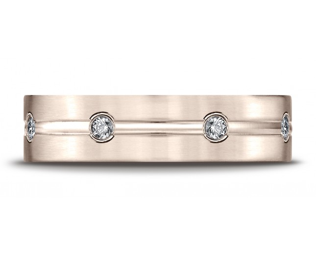 14k Rose Gold 6mm Comfort-Fit Etched Burnish Set 8-Stone Diamond Eternity Ring (.32ct)