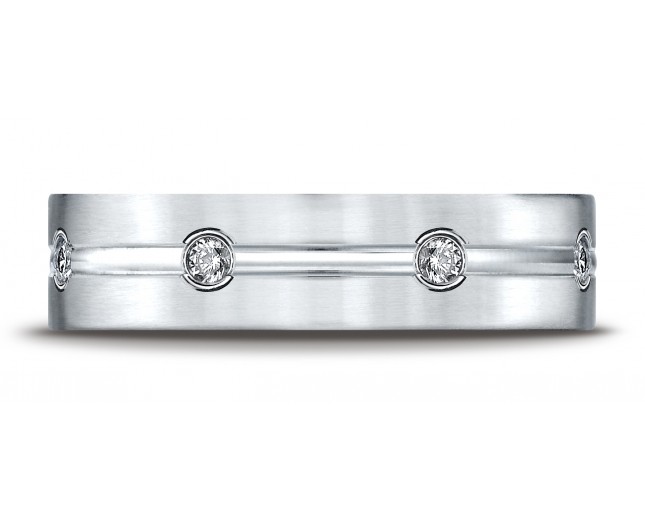 14k White Gold 6mm Comfort-Fit Etched Burnish Set 8-Stone Diamond Eternity Ring (.32ct)