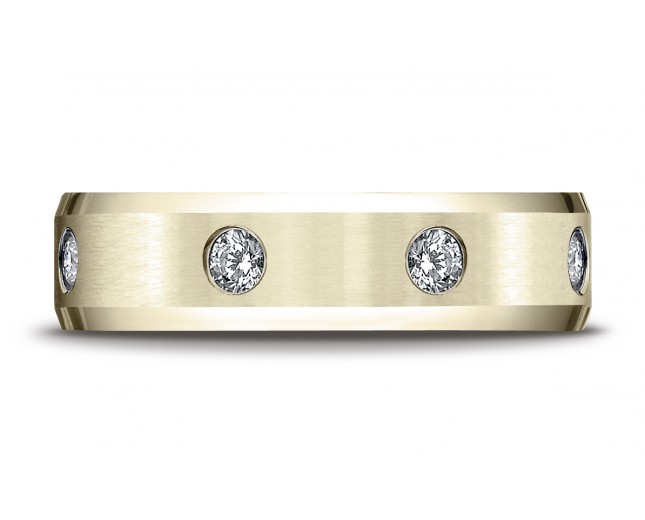 14k Yellow Gold 6mm Comfort-Fit High Polish Edge Satin Center Burnish Set 8 Stone Diamond Eternity Ring (.32ct) (Wed_Ring_Diamond)