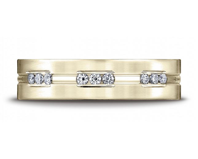 18k Yellow Gold 6mm Comfort-Fit Etched Channel Set 9-Stone Diamond Ring (.18ct) (Wed_Ring_Diamond)