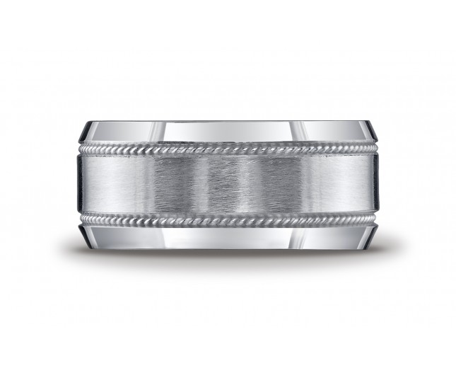 Argentium Silver 10mm Comfort-Fit Satin-Finished Rope Edge Design Band 