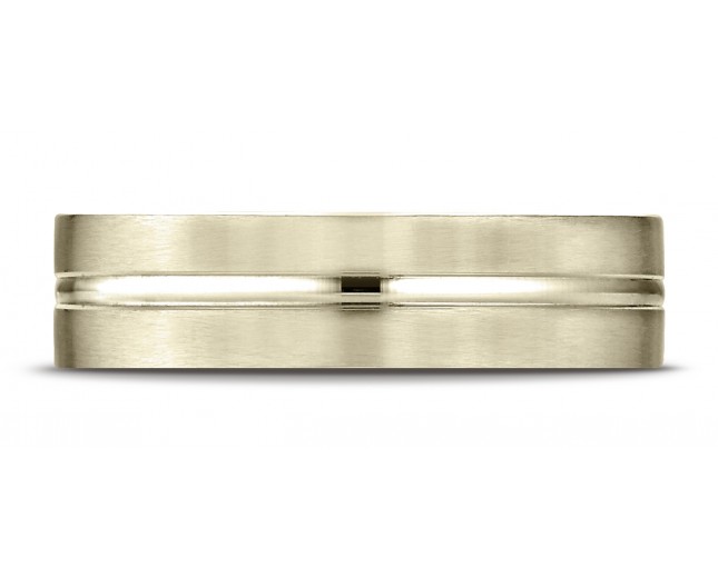 14k Yellow Gold Men's Wedding Ring 6mm Comfort-Fit Satin-Finished with High Polished Center Cut Carved Design Band