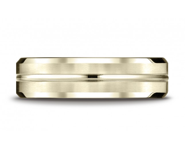 14k Yellow Gold 6mm Comfort-Fit Satin-Finished with High Polished Cut Carved Design Band