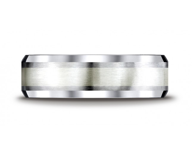 Cobaltchrome™- Silver 7mm Comfort-Fit Satin-Finished Silver Inlay Design Ring 