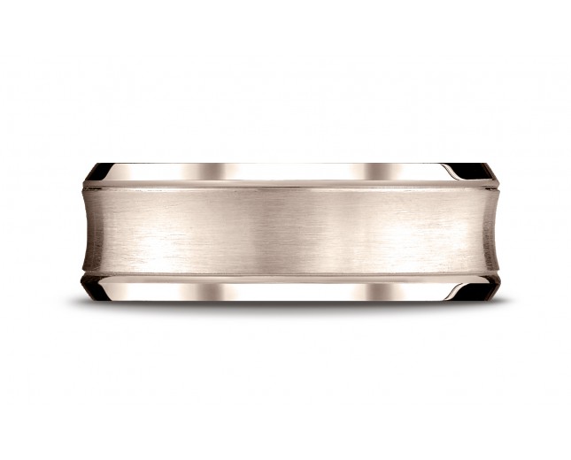 14k Rose Gold Men's Wedding Ring 7.5mm Comfort-Fit Satin-Finished Concave beveled edge  Design Band