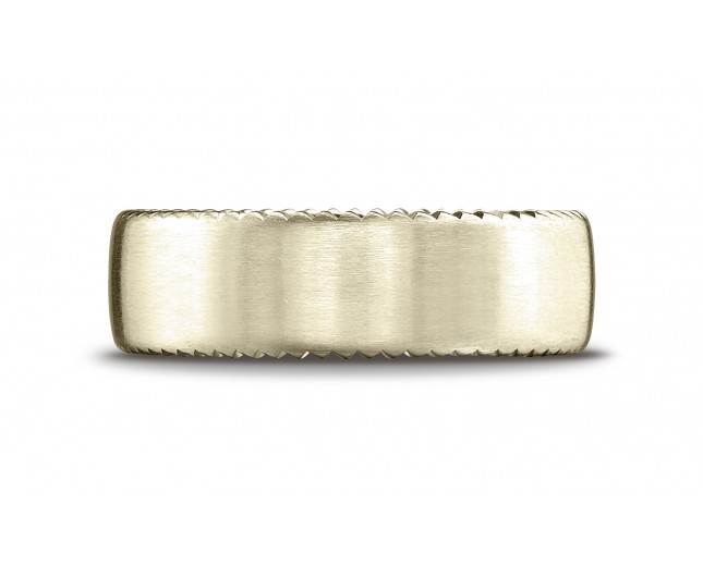 18k Yellow Gold 7.5mm Comfort-Fit Satin-Finished Rivet Coin Edging Carved Design Band
