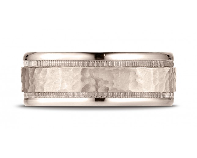 14k Rose Gold 8mm Comfort-Fit High Polished Squared Edge Carved Design Band