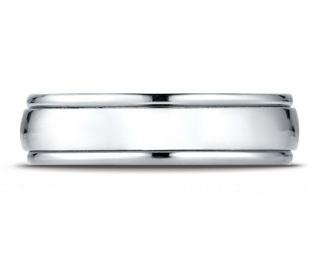 14k All White Gold 6mm Comfort-Fit High Polished Carved Design Band