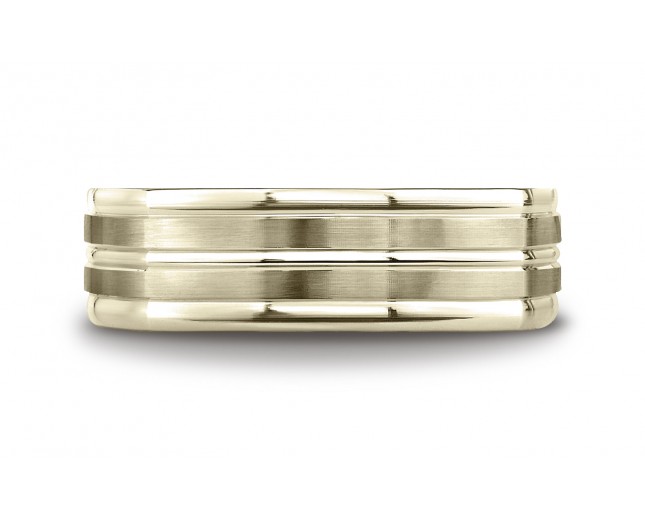14k Yellow Gold 7mm Comfort-Fit Satin-Finished Center Cut Four-Sided Carved Design Band