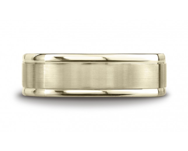 14k Yellow Gold 7mm Comfort-Fit Satin-Finished Four-Sided Carved Design Band