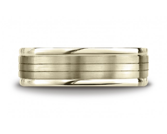 14k Yellow Gold 7mm Comfort-Fit Satin-Finished Parallel Center Cuts Four-Sided Carved Design Band