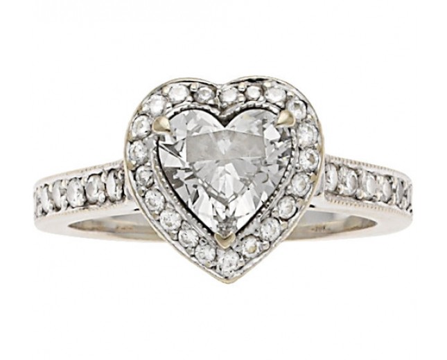 18k White Gold  Antique Heart Shaped Diamond And Wedding Band Set
