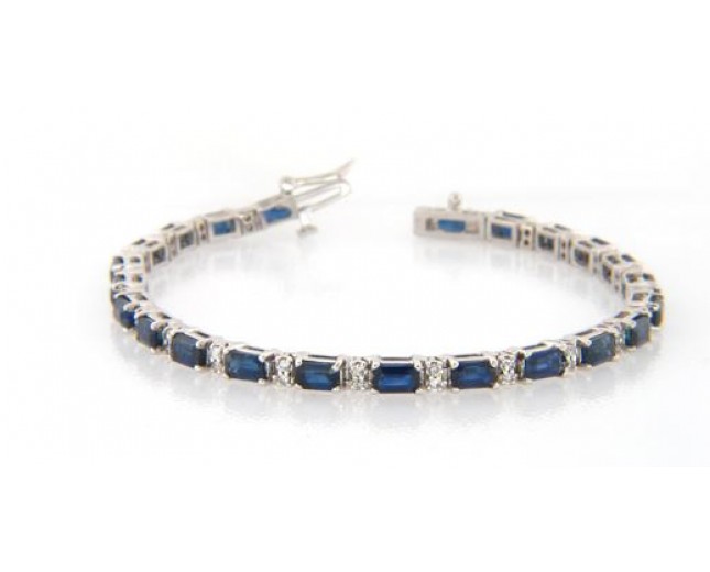 14K White Gold Emerald Sapphire and Diamond Bracelet