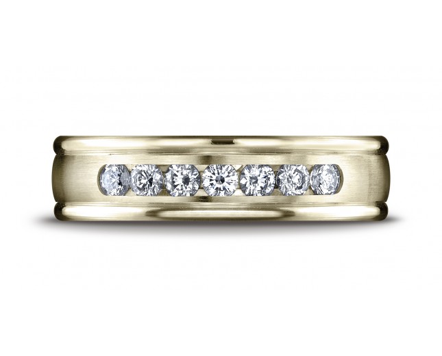 14k Yellow Gold 6mm Comfort-Fit Channel Set 7-Stone Diamond Eternity Ring (.42ct) (Wed_Ring_Diamond)