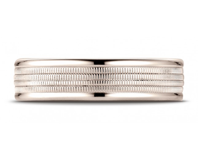 14k Rose Gold Men's Wedding Ring 6mm Comfort-Fit multi milgrain center high polish round edge Design band