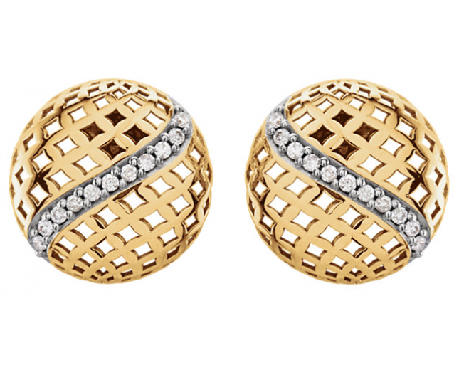 14K Yellow Gold Round Diamond Button Shaped Earrings
