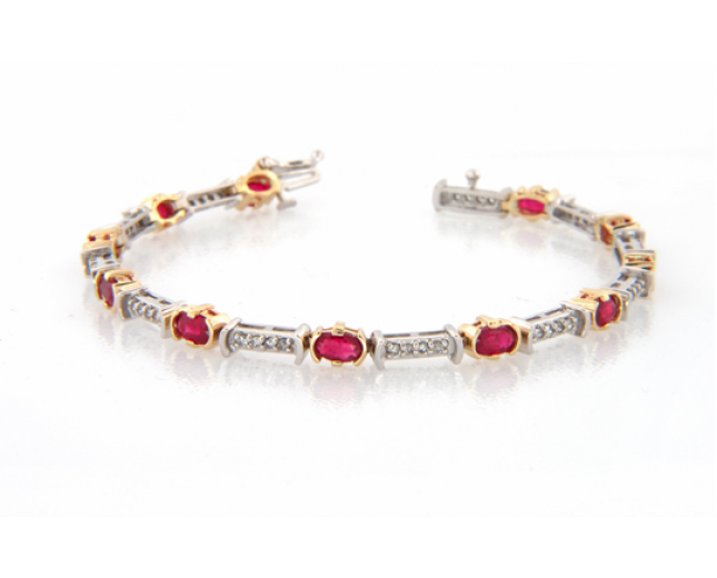  14k White and Yellow Gold  Ruby and Diamond Bracelet 