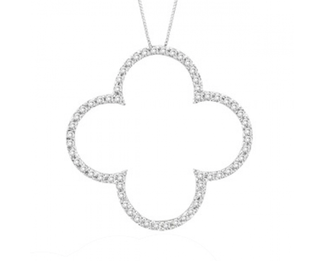 14k White Gold Lucky Clover Pendant 