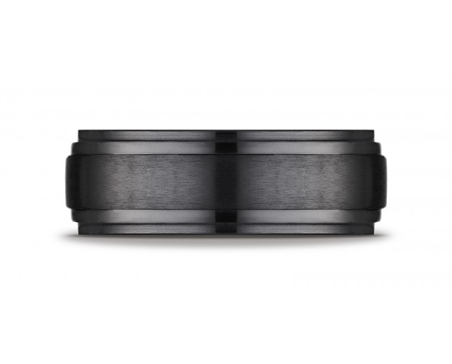 Black Titanium 8mm Comfort-Fit Satin-Finished Double Edge Design Ring 