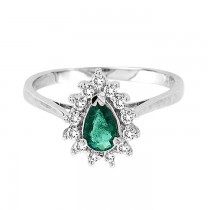 14k White Gold Pear Shaped Emerald and Diamond Ring