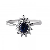 14k White Gold Pear Shaped Sapphire and Diamond Ring