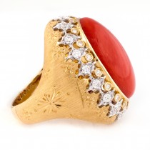 Amalia Coral and Diamond Ring in 18K Yellow Gold