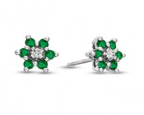 14k Gold White Emerald and Diamond Flower Cluster Earrings 