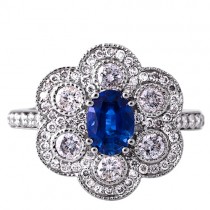 14k White Gold Sapphire and Diamond Fashion Ring 