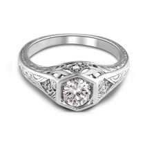 14K White Gold Antique Filigree Diamond Engagement Ring