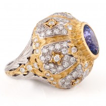 Eleanor Tanzanite and Diamond Ring in 18K Yellow and White Gold