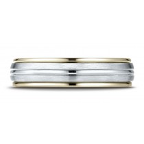 14k Two-Toned 6mm Comfort-Fit High Polished Center Cut Carved Design Band