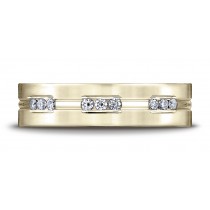 18k Yellow Gold 6mm Comfort-Fit Etched Channel Set 18-Stone Diamond Eternity Ring (.36ct)