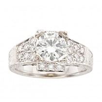 14k White Gold Round Brilliant Cut Diamond Antique Ring 