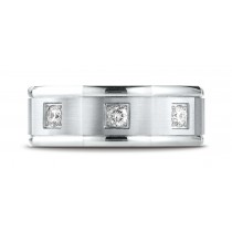 18k White Gold 8mm Comfort-Fit Pave Set 3-Stone Diamond Ring (.24ct)