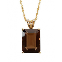 14K Yellow Gold Emerald Shaped Yellow Smoky Quartz Pendant 