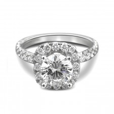 18K White Gold Halo Pave Diamond Engagement Ring 