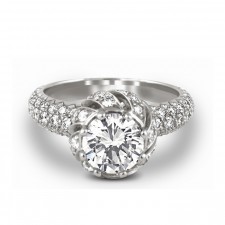 18K White Gold Tulip Pave Diamond Engagement Ring