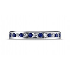 14k White Gold 3mm Channel Set Diamond&Blue Sapphire Eternity Ring 