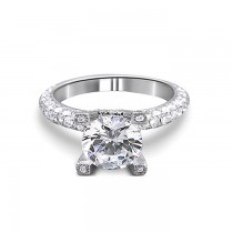14K White Gold Solitaire Pave Diamond Engagement Ring