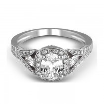 14K White Gold Victoria Vintage Halo Diamond Engagement Ring
